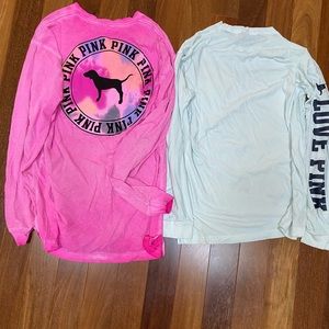 Lot of 2 cute VS Pink S longsleeve Ts pink/mint